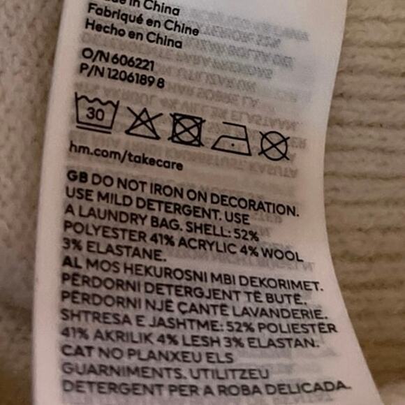 H&M Cream Pearl Beaded Studded Rhinestone Long Sleeve Collar Sweater Top Size M - Picture 5 of 5